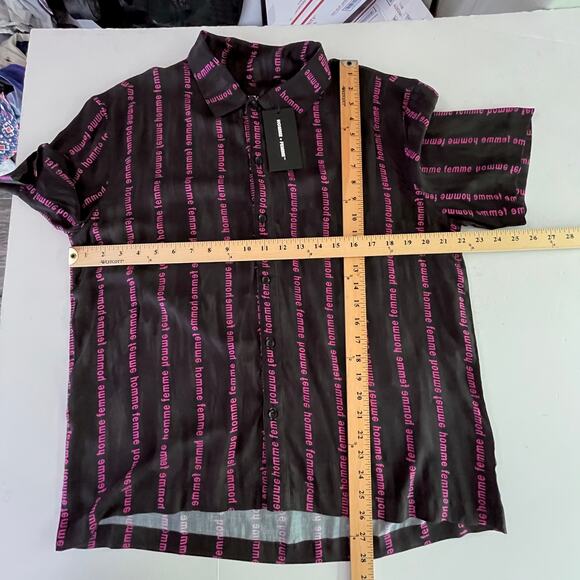 Homme + Femme NEW Striped Logo Camp Shirt Mens Sz M Black Purple Short Sleeve - Picture 7 of 8